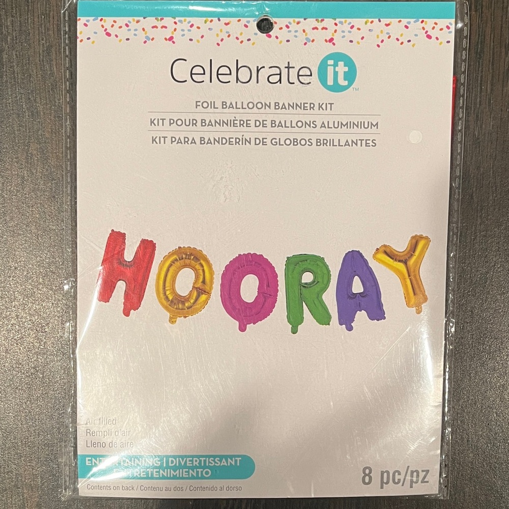 NWT Celebrate It Multicolor HOORAY Foil Balloon Party Banner Set